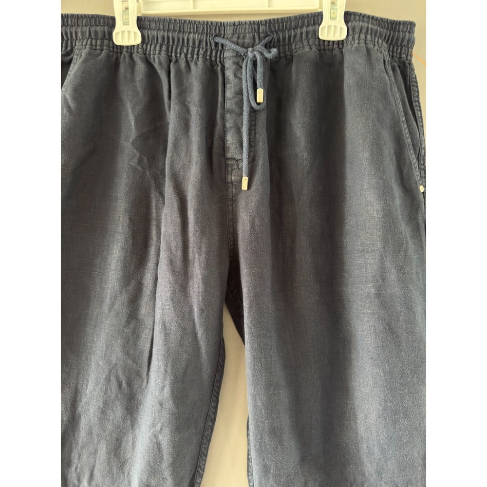 Vilebrequin Mens XXL 100% Linen Pull‑On Pants 33" Inseam Navy Blue Cargo Morocco - Picture 4 of 12